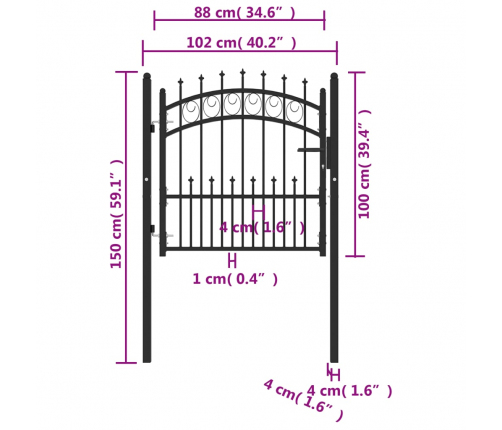 vidaXL žoga vārti ar pīķiem augšpusē, 100x100 cm, melns tērauds