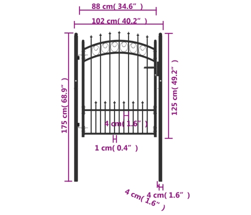 vidaXL žoga vārti ar pīķiem augšpusē, 100x125 cm, melns tērauds