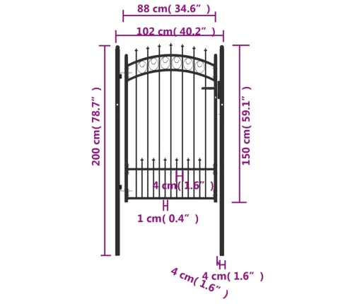 vidaXL žoga vārti ar pīķiem augšpusē, 100x150 cm, melns tērauds