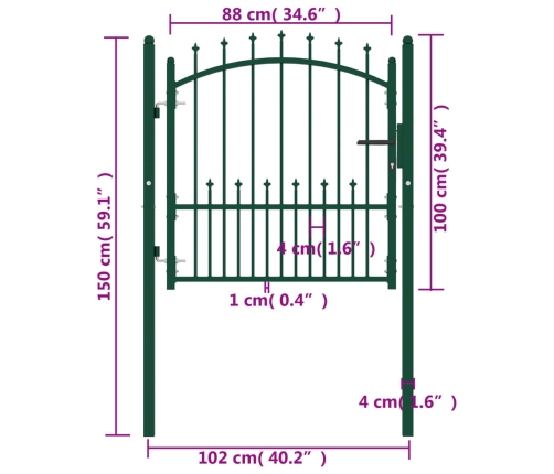 vidaXL žoga vārti ar pīķiem augšpusē, 100x100 cm, zaļš tērauds