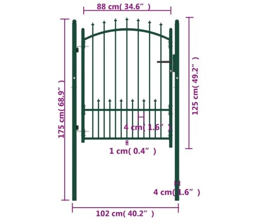 vidaXL žoga vārti ar pīķiem augšpusē, 100x125 cm, zaļš tērauds