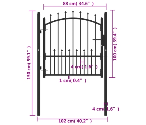 vidaXL žoga vārti ar pīķiem augšpusē, 100x100 cm, melns tērauds