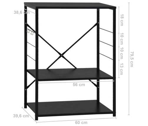 vidaXL virtuves plaukts, melns, 60x39,6x79,5 cm, inženierijas koks
