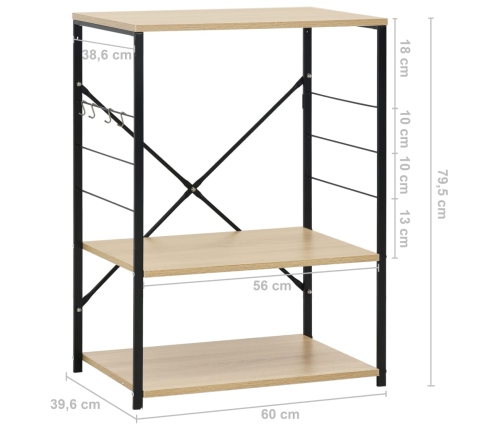 vidaXL virtuves plaukts, melns un ozolkoka krāsā, 60x39,6x79,5 cm