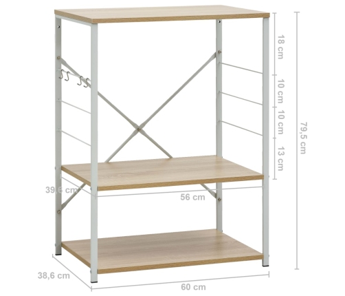 vidaXL virtuves plaukts, balts un ozolkoka krāsā, 60x39,6x79,5 cm