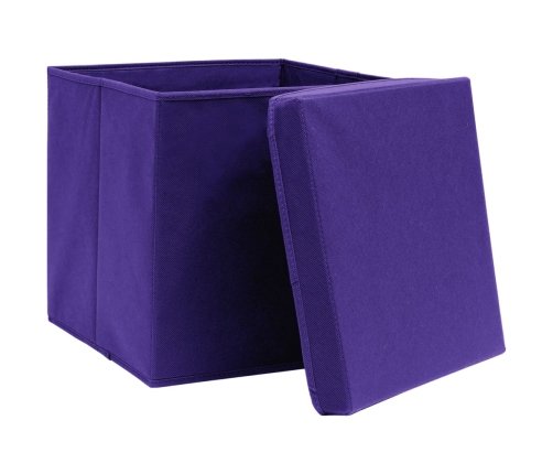 vidaXL uzglabāšanas kastes ar vāku, 4 gb., 32x32x32 cm, violets audums