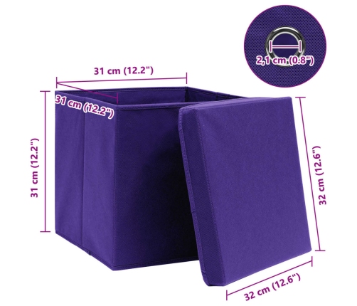 vidaXL uzglabāšanas kastes ar vāku, 4 gb., 32x32x32 cm, violets audums