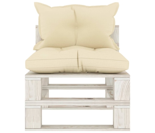 Vidējais Dārza Palešu Dīvāns Ar Krēmkrāsas Matračiem, Koks Vidaxl
