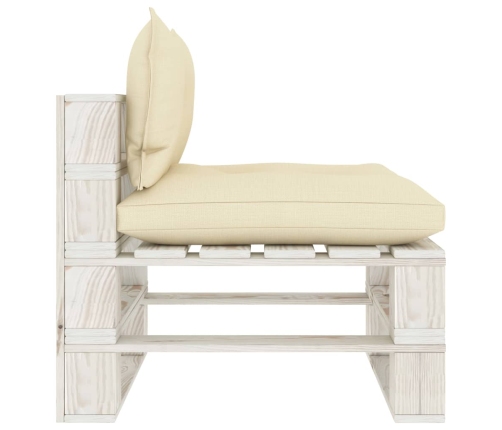 Vidējais Dārza Palešu Dīvāns Ar Krēmkrāsas Matračiem, Koks Vidaxl