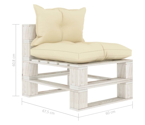Vidējais Dārza Palešu Dīvāns Ar Krēmkrāsas Matračiem, Koks Vidaxl