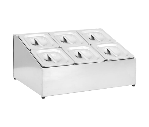 vidaXL Gastronorm trauki ar turētāju, 6 gab., GN 1/6, tērauds