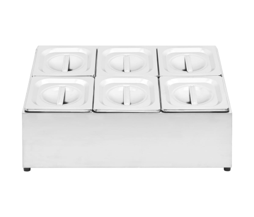 vidaXL Gastronorm trauki ar turētāju, 6 gab., GN 1/6, tērauds