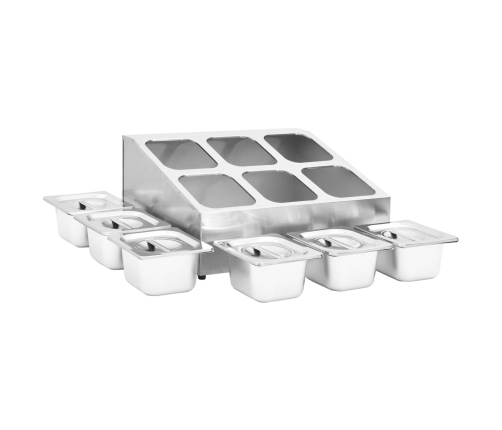 vidaXL Gastronorm trauki ar turētāju, 6 gab., GN 1/6, tērauds