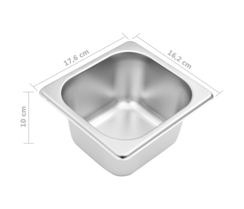vidaXL Gastronorm trauki ar turētāju, 6 gab., GN 1/6, tērauds
