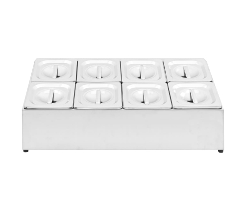 vidaXL Gastronorm trauki ar turēju, 8 gab., GN 1/6, nerūsējošs tērauds