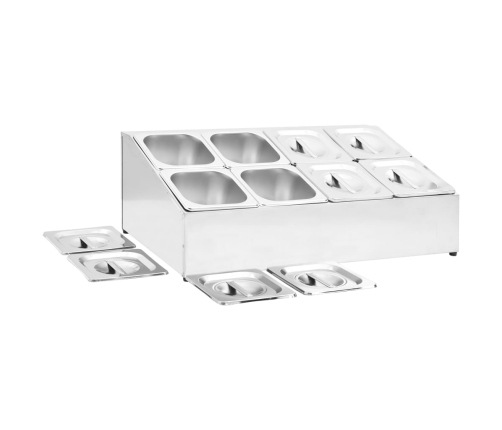 vidaXL Gastronorm trauki ar turēju, 8 gab., GN 1/6, nerūsējošs tērauds