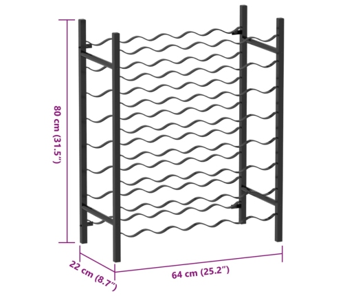 vidaXL vīna pudeļu plaukts, 48 pudelēm, melns metāls