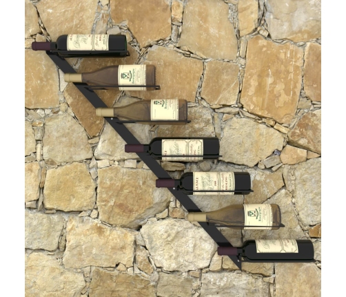 vidaXL vīna pudeļu sienas plaukts 7 pudelēm, melns metāls