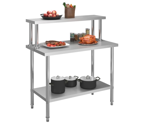 vidaXL virtuves darba galds ar plauktu, 120x60x120 cm, tērauds