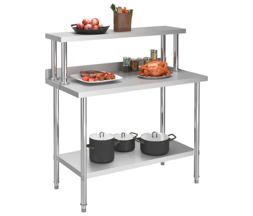 vidaXL virtuves darba galds ar plauktu, 120x60x120 cm, tērauds