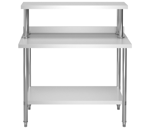 vidaXL virtuves darba galds ar plauktu, 120x60x120 cm, tērauds
