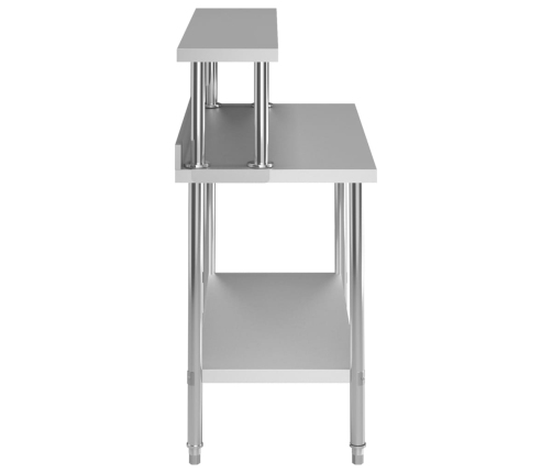 vidaXL virtuves darba galds ar plauktu, 120x60x120 cm, tērauds