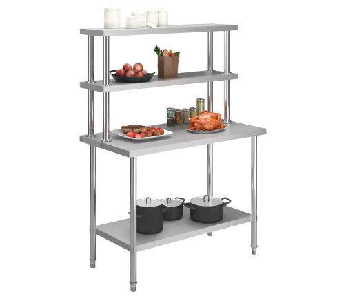 vidaXL virtuves darba galds ar plauktu, 120x60x150 cm, tērauds