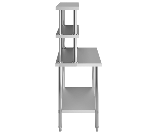 vidaXL virtuves darba galds ar plauktu, 120x60x150 cm, tērauds