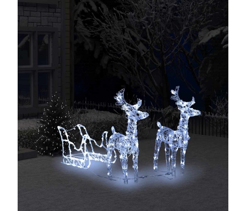 vidaXL Ziemassvētku dekorācija, ziemeļbrieži, kamanas, 160 LED, 130 cm