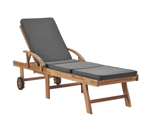 vidaXL sauļošanās zviļņi ar matračiem, pelēki, 2 gab., masīvs tīkkoks