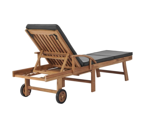 vidaXL sauļošanās zviļņi ar matračiem, pelēki, 2 gab., masīvs tīkkoks