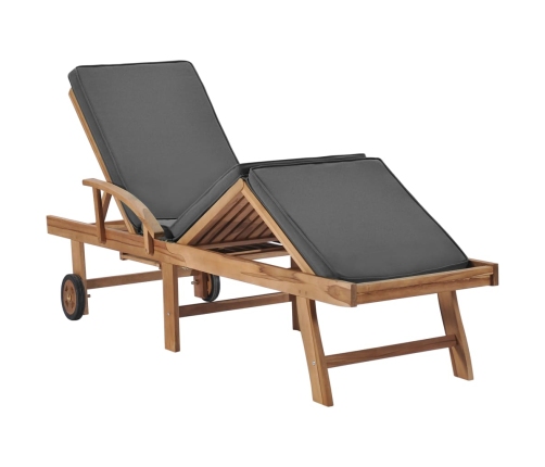 vidaXL sauļošanās zviļņi ar matračiem, pelēki, 2 gab., masīvs tīkkoks