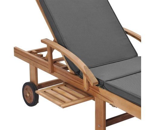 vidaXL sauļošanās zviļņi ar matračiem, pelēki, 2 gab., masīvs tīkkoks