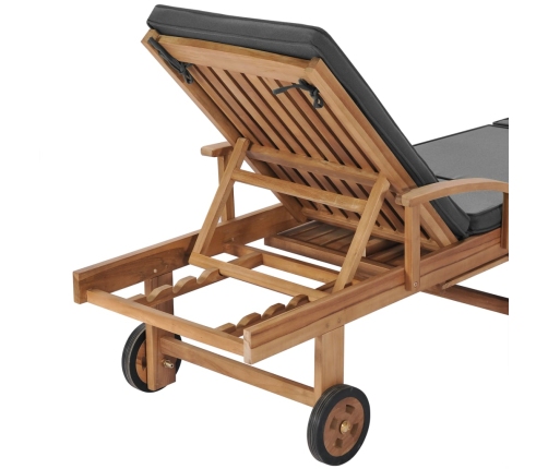 vidaXL sauļošanās zviļņi ar matračiem, pelēki, 2 gab., masīvs tīkkoks