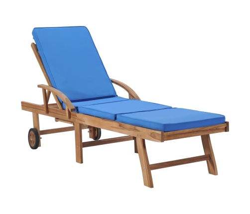 vidaXL sauļošanās zviļņi ar matračiem, 2 gab., zili, masīvs tīkkoks