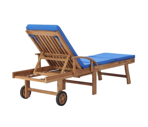 vidaXL sauļošanās zviļņi ar matračiem, 2 gab., zili, masīvs tīkkoks