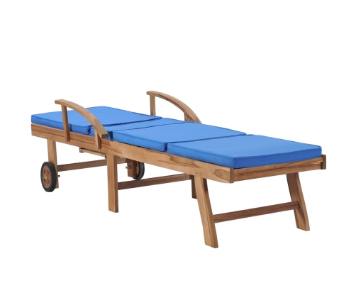 vidaXL sauļošanās zviļņi ar matračiem, 2 gab., zili, masīvs tīkkoks