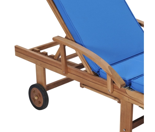 vidaXL sauļošanās zviļņi ar matračiem, 2 gab., zili, masīvs tīkkoks