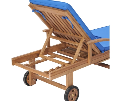 vidaXL sauļošanās zviļņi ar matračiem, 2 gab., zili, masīvs tīkkoks