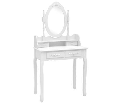 vidaXL spoguļgaldiņš ar tabureti, balts, 75x69x140 cm, paulonijas koks