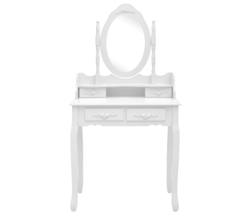vidaXL spoguļgaldiņš ar tabureti, balts, 75x69x140 cm, paulonijas koks
