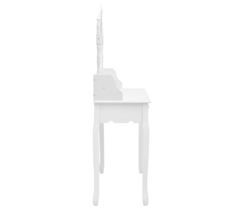 vidaXL spoguļgaldiņš ar tabureti, balts, 75x69x140 cm, paulonijas koks