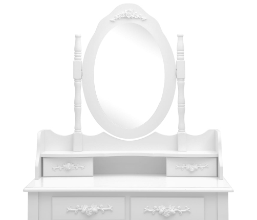 vidaXL spoguļgaldiņš ar tabureti, balts, 75x69x140 cm, paulonijas koks