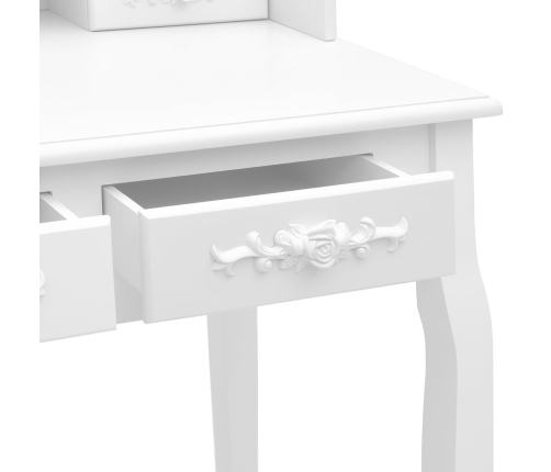vidaXL spoguļgaldiņš ar tabureti, balts, 75x69x140 cm, paulonijas koks