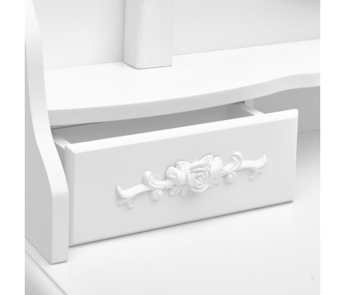 vidaXL spoguļgaldiņš ar tabureti, balts, 75x69x140 cm, paulonijas koks