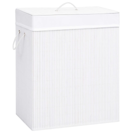 Veļas Grozs Ar 2 Nodalījumiem, Bambuss, Balts, 100 L Vidaxl