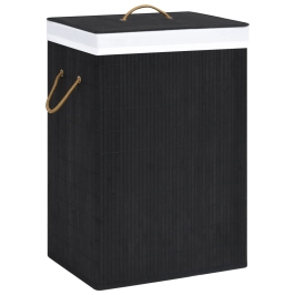 Veļas Grozs Ar 2 Nodalījumiem, Bambuss, Melns, 72 L Vidaxl
