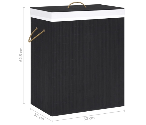 vidaXL veļas grozs ar 2 nodalījumiem, bambuss, melns, 100 L