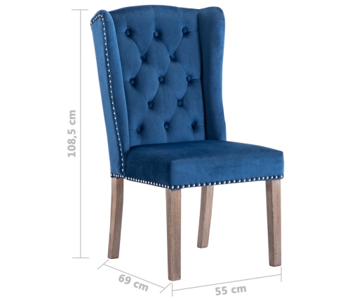 vidaXL virtuves krēsls, zils samts