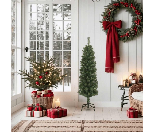 vidaXL mākslīgā Ziemassvētku egle ar statīvu, šaura, zaļa, 150 cm, PVC